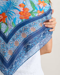 Tropical Patchwork Square Silk-Blend Scarf - Sea Blue
