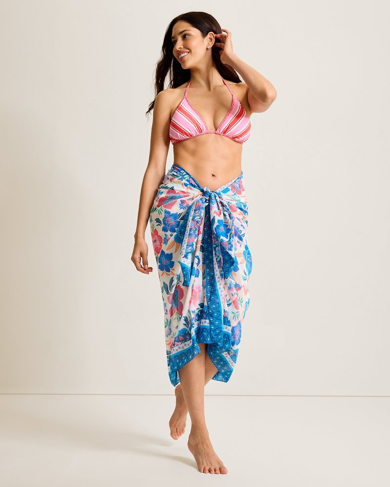 Tropi Flora Silk-Blend Pareo - Echosea Blue