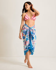 Tropi Flora Silk-Blend Pareo - Echosea Blue