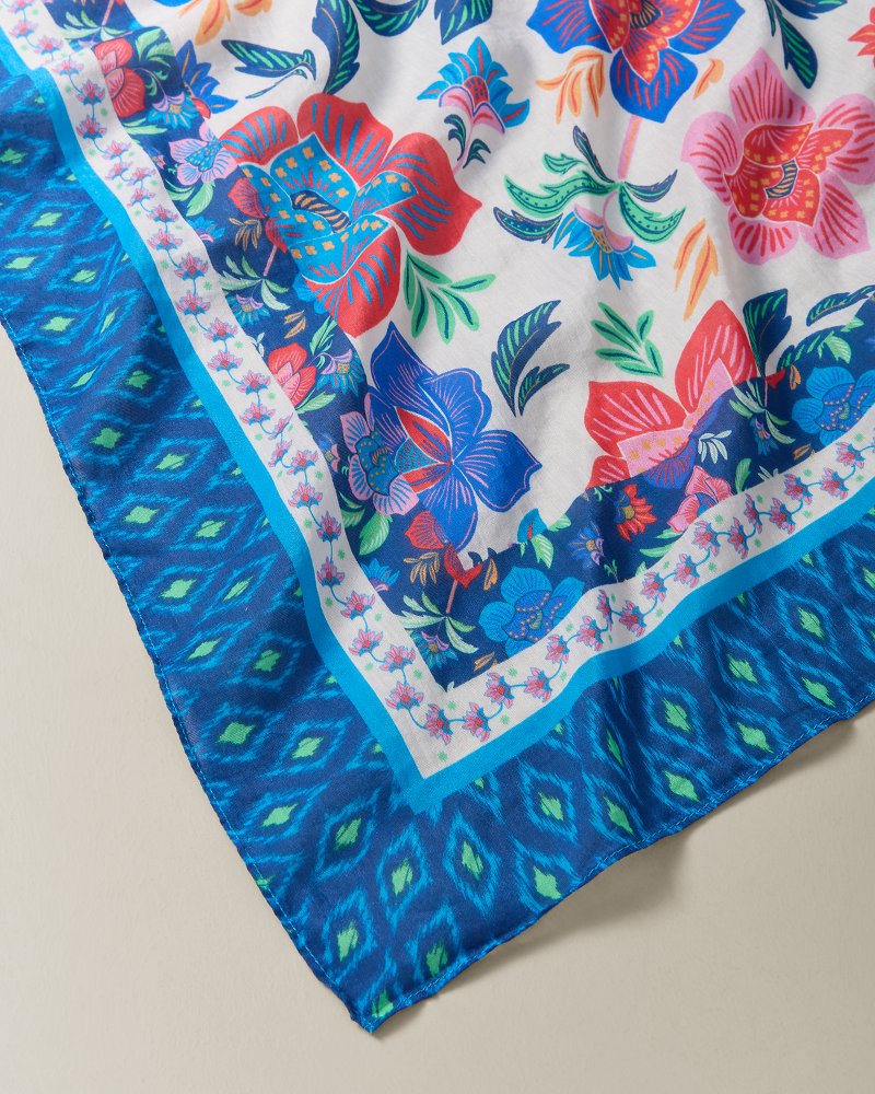 Tropi Flora Silk-Blend Pareo - Echosea Blue