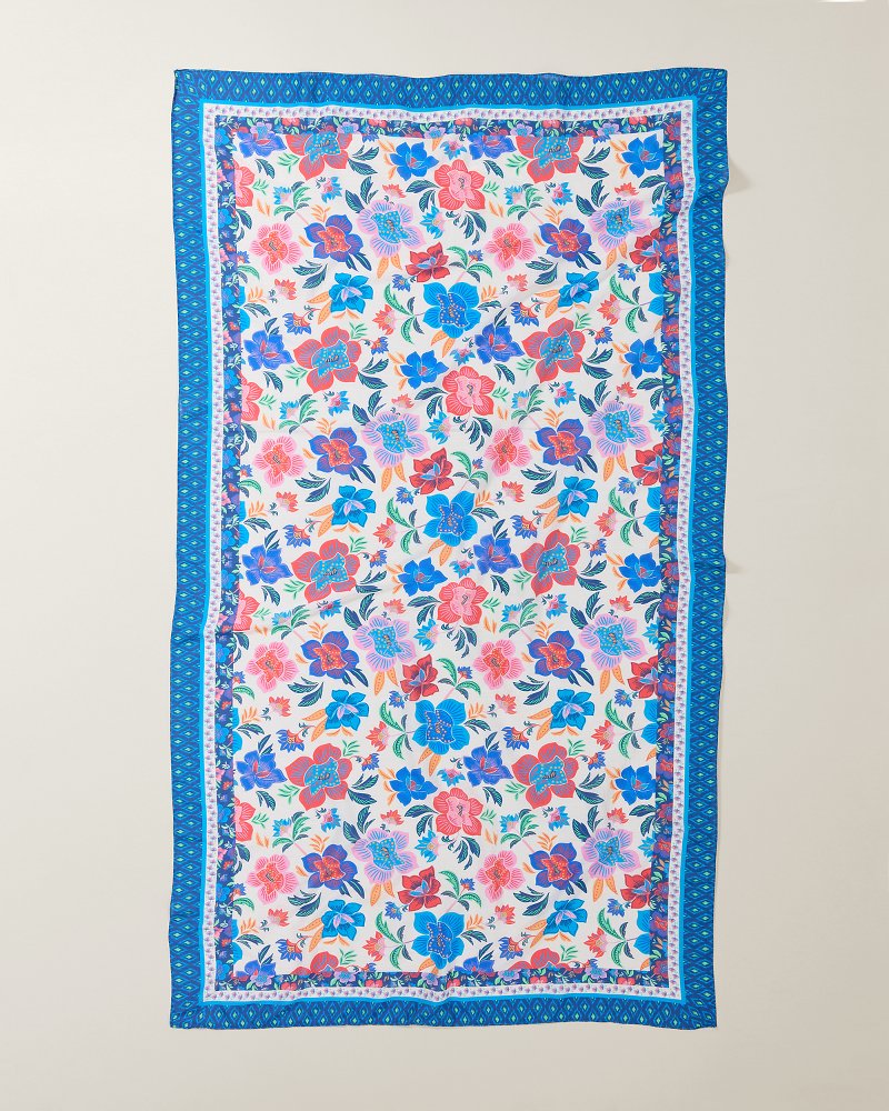 Tropi Flora Silk-Blend Pareo - Echosea Blue
