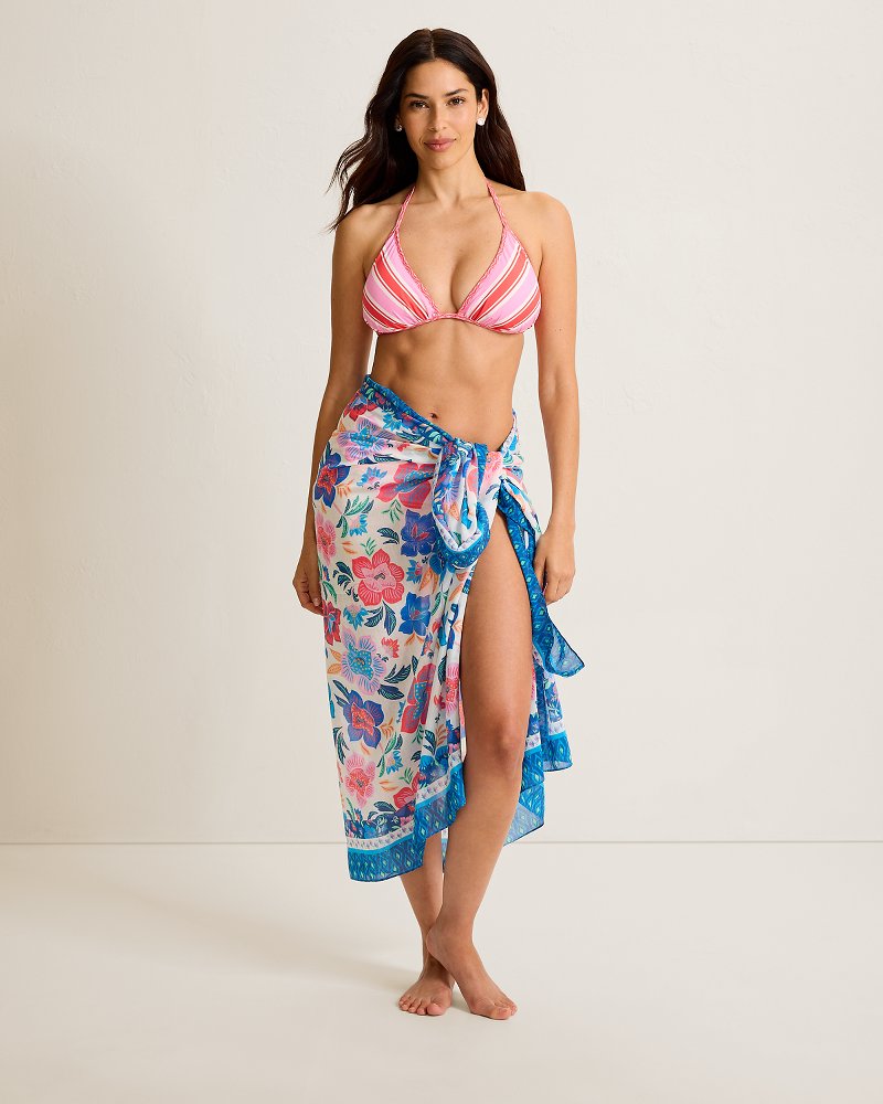 Tropi Flora Silk-Blend Pareo - Echosea Blue