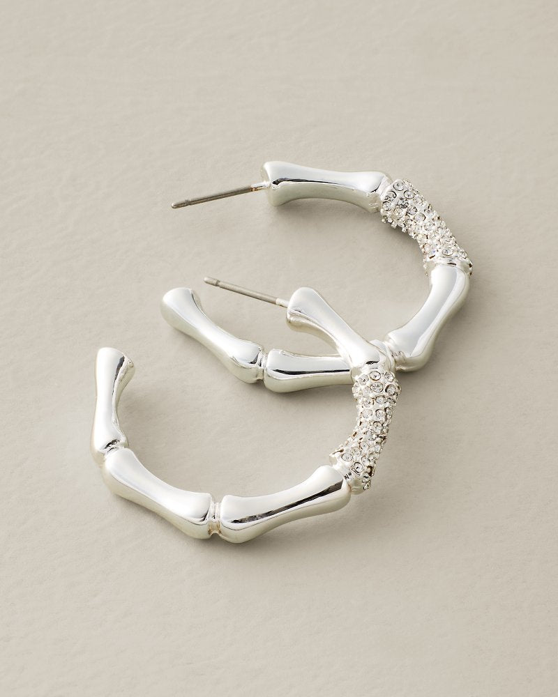 Shimmering Shores Pave Bamboo Hoop Earrings - Silver