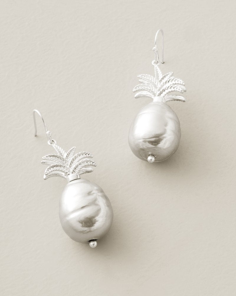 Shimmering Shores Pearl Pineapple Drop Earrings - Silver