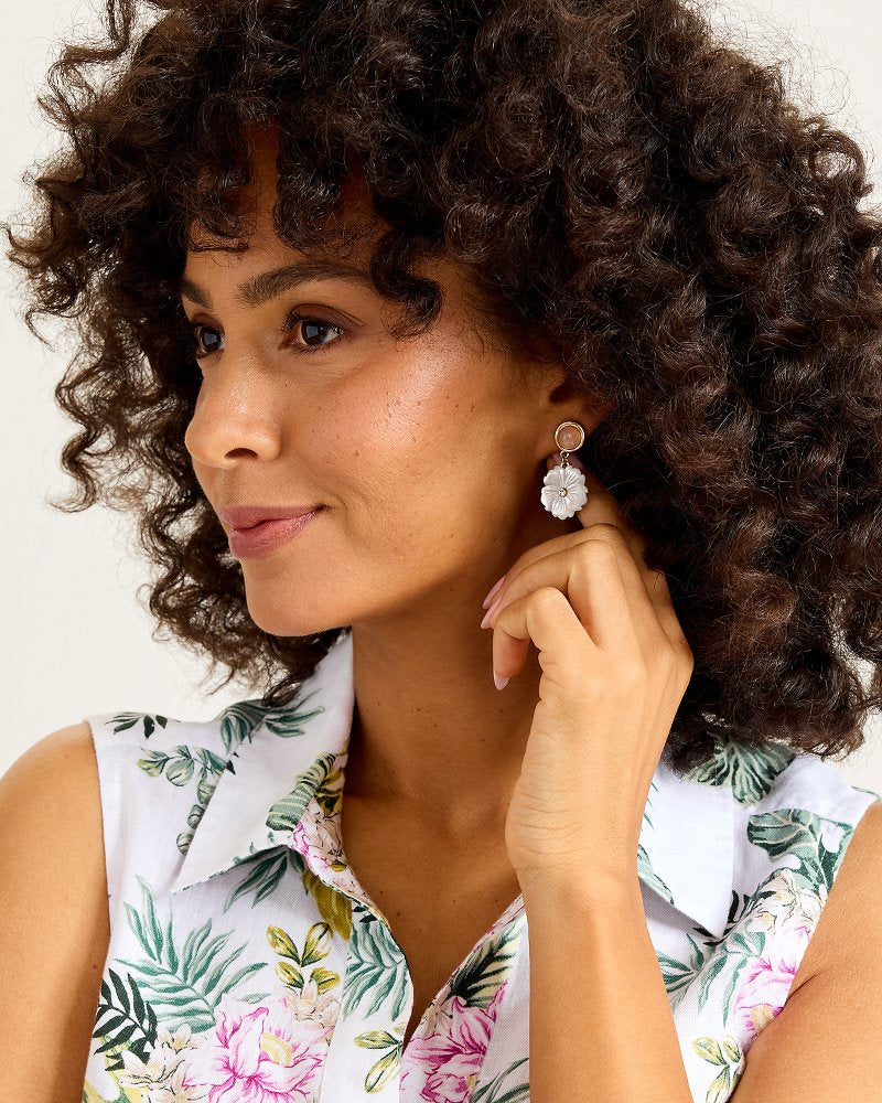 Celestial Sea Mother of Pearl Flower Drop Earrings - White
