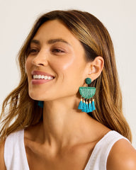 Vida Bahama Raffia Half-Moon Tassel Earrings - Green