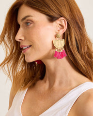 Vida Bahama Raffia Half-Moon Tassel Earrings - Fuschia