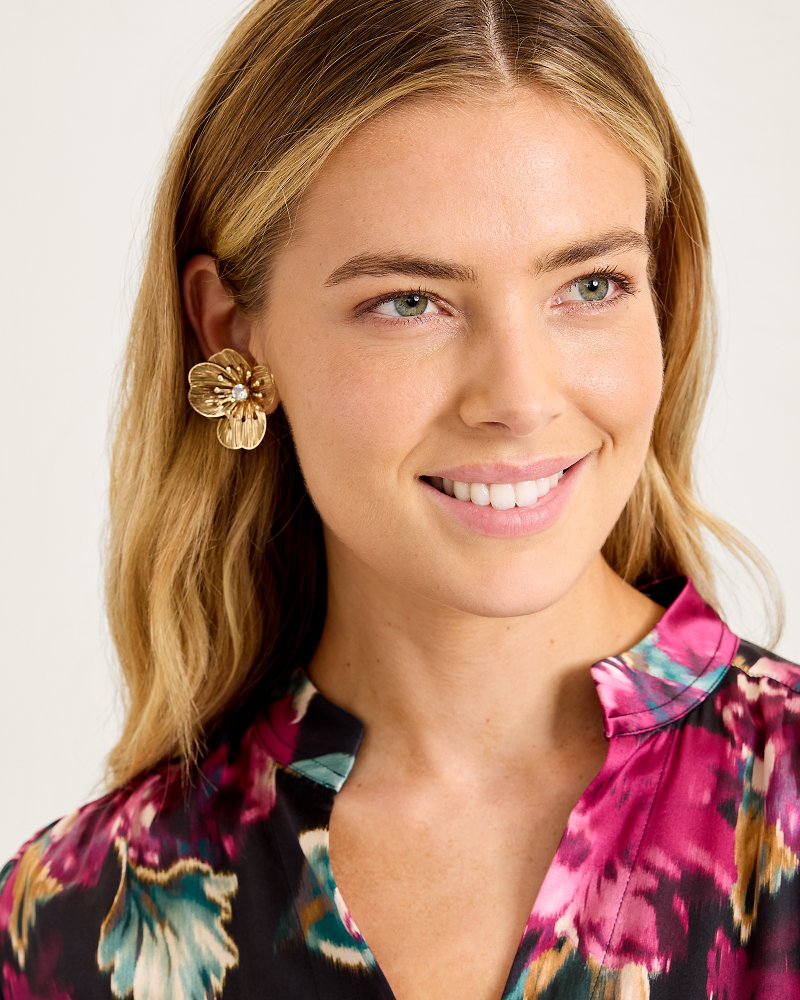 Celestial Sea Floral Statement Earrings - Gold
