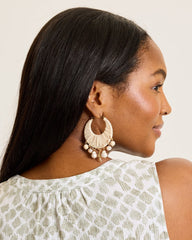Coastal Fronds Beaded Raffia Hoop Earrings - Gold
