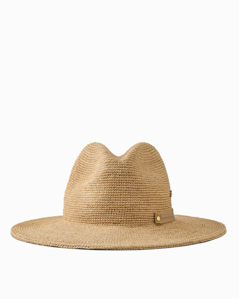 Elise Crochet Raffia Packable Hat - Natural