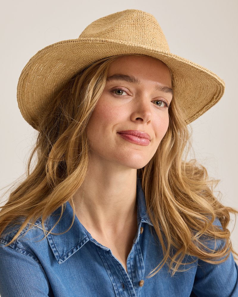 Elise Crochet Raffia Packable Hat - Natural