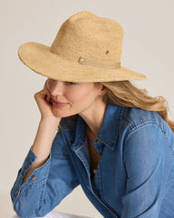 Elise Crochet Raffia Packable Hat - Natural