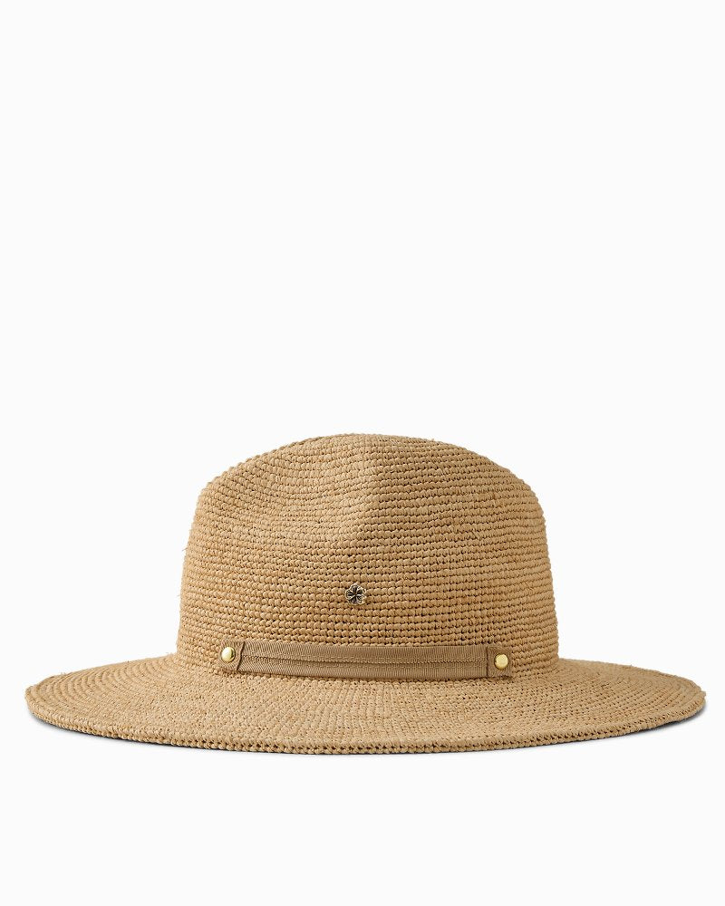 Elise Crochet Raffia Packable Hat - Natural