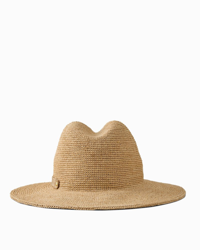 Elise Crochet Raffia Packable Hat - Natural