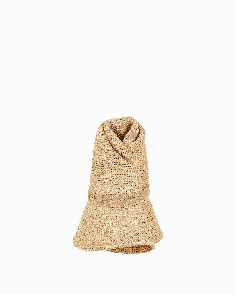 Elise Crochet Raffia Packable Hat - Natural