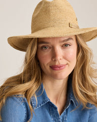 Elise Crochet Raffia Packable Hat - Natural