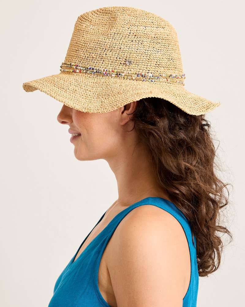 Emmy Beaded Raffia Hat - Pink/Gold