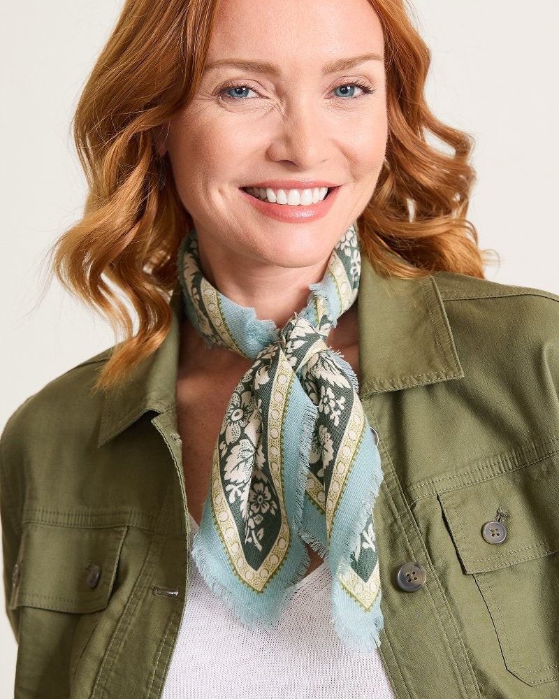 Vintage Floral Wool Bandana - Olive