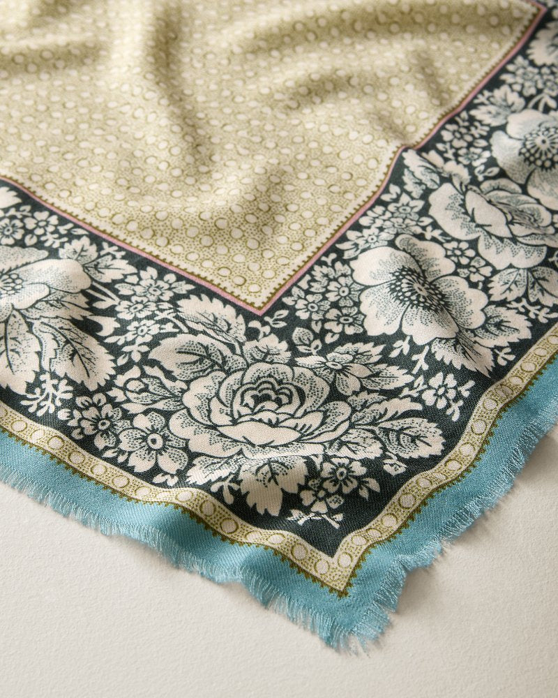 Vintage Floral Wool Bandana - Olive