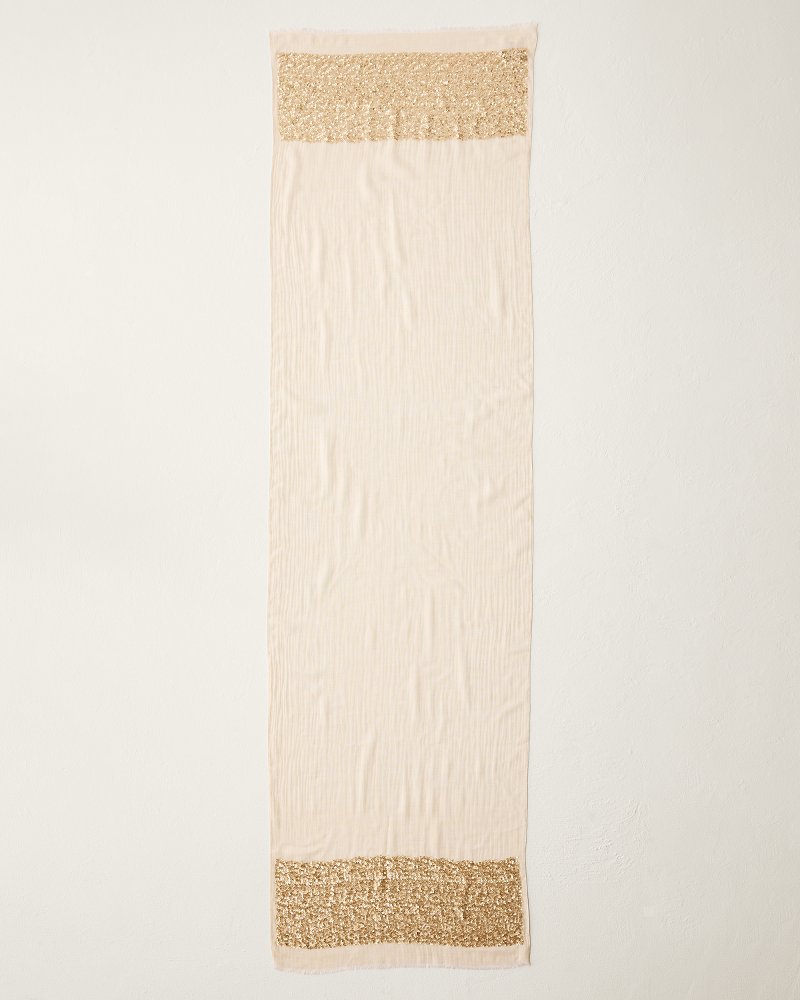 Sequin Border Wrap Scarf - Cream