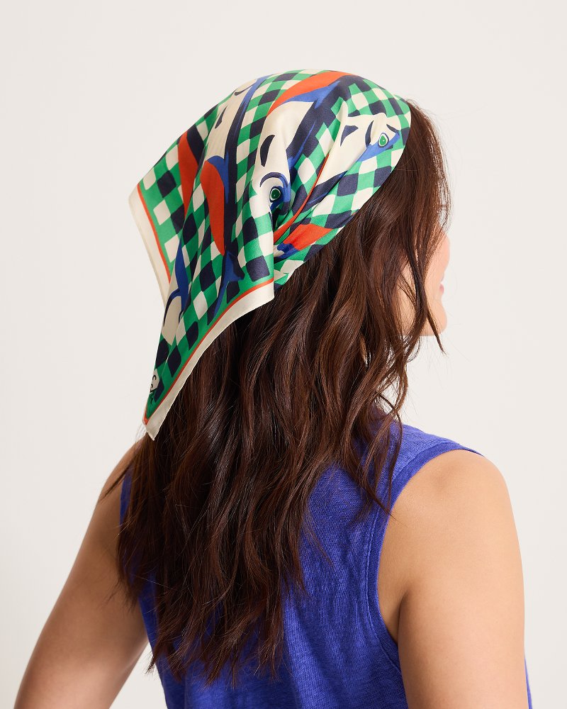 Tinned Fish Silk Bandana Scarf - Green Leaf