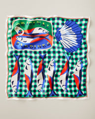 Tinned Fish Silk Bandana Scarf - Green Leaf