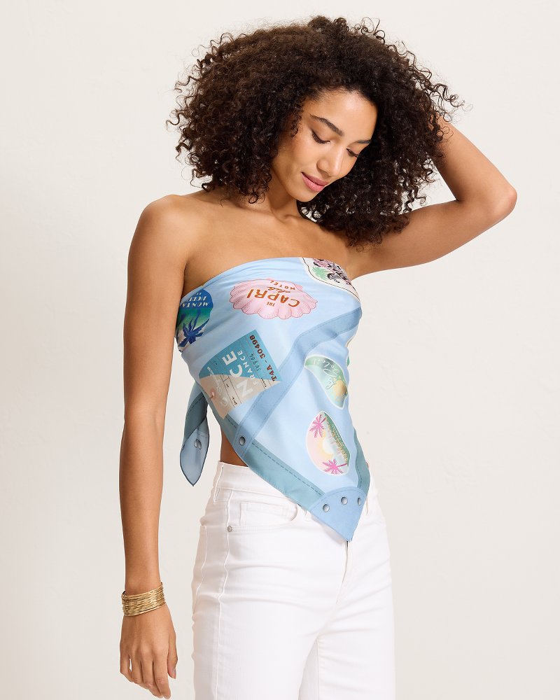 Travel Stickers Square Silk Scarf - Blue Shadow