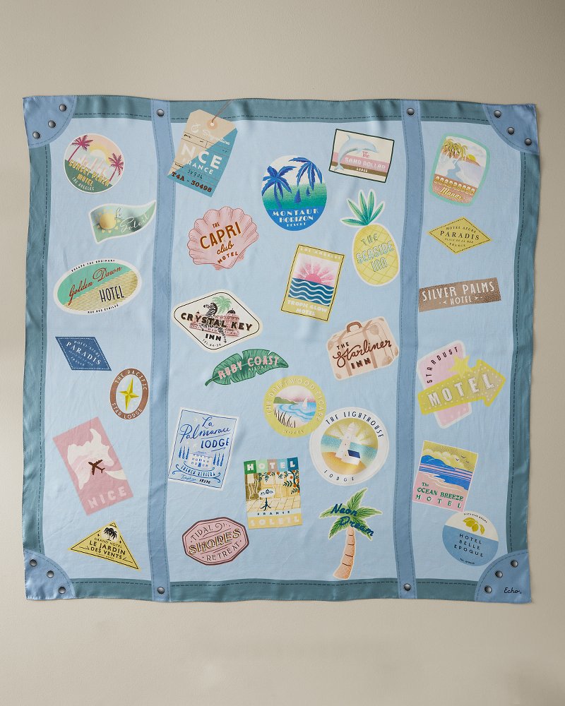 Travel Stickers Square Silk Scarf - Blue Shadow