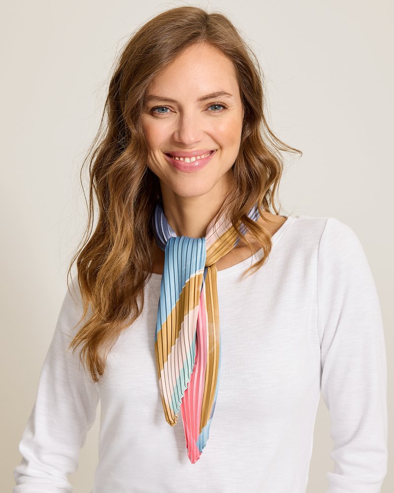 Painterly Pleated Bandana Scarf - Pebble