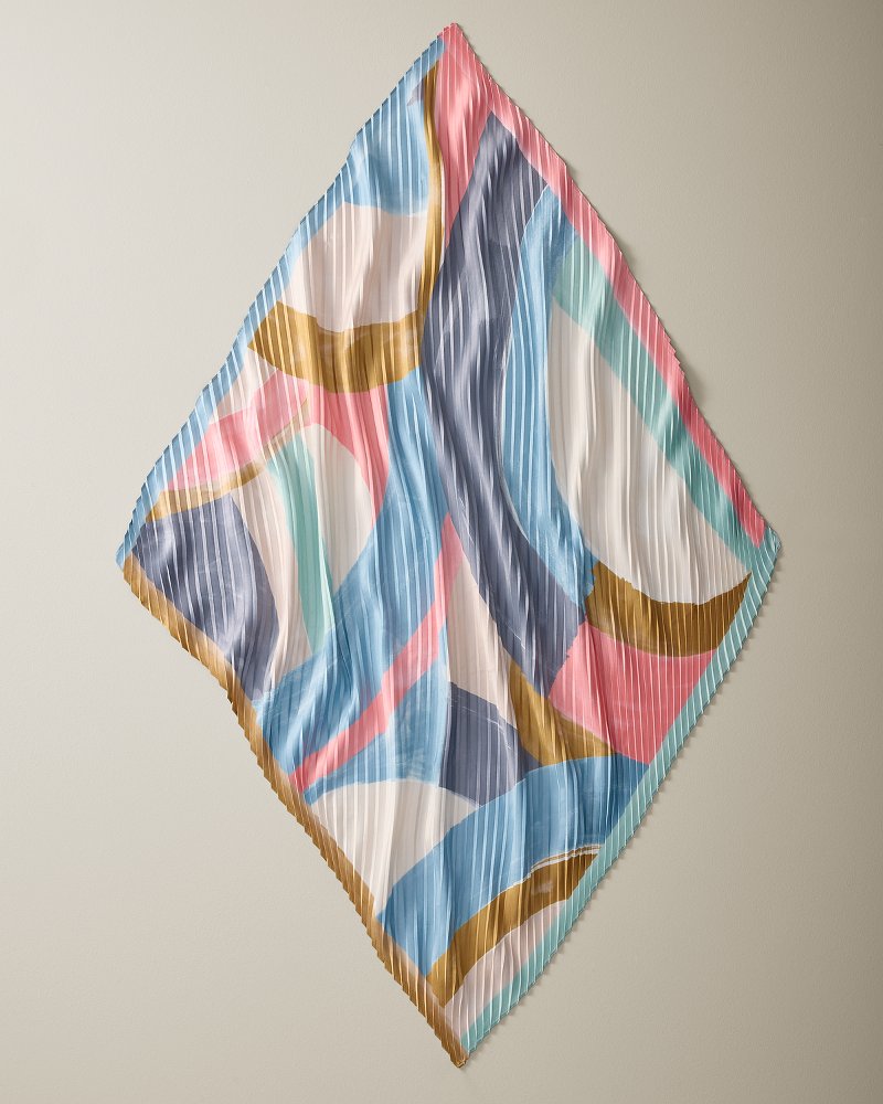 Painterly Pleated Bandana Scarf - Pebble