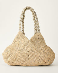 Foggia Lux Crochet Raffia Tote - Natural/Silver