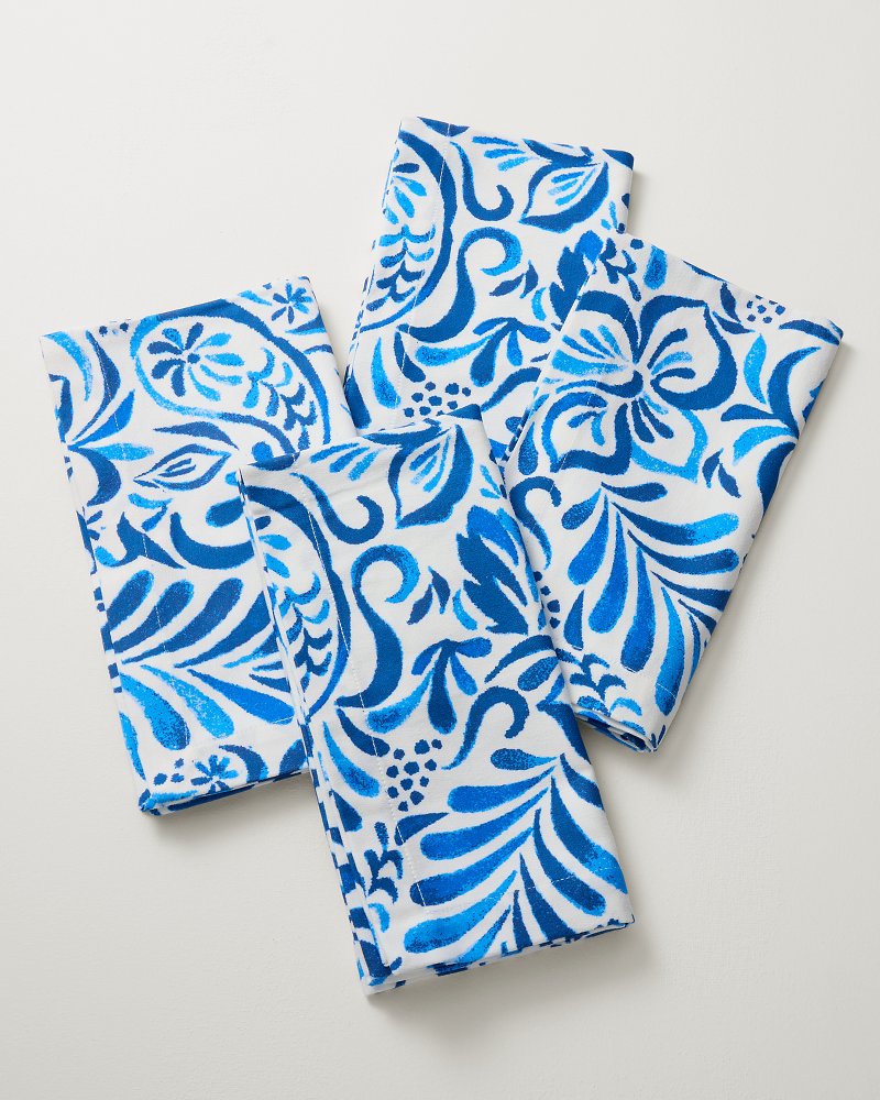 Blue Arabesque Cotton Napkins - Set of 4 - Multicolor