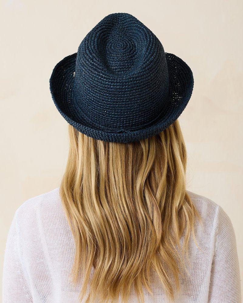 Gigi Crochet Raffia Packable Hat - Electric