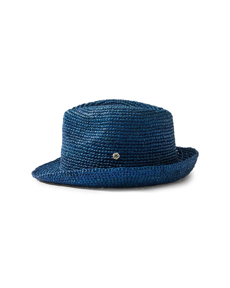 Gigi Crochet Raffia Packable Hat - Electric