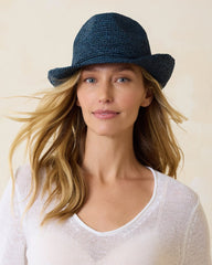 Gigi Crochet Raffia Packable Hat - Electric
