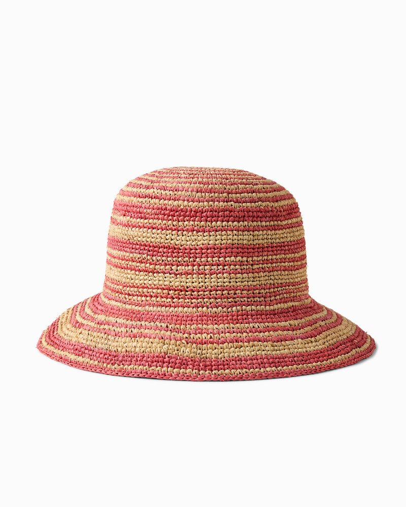 Raffia Stripe Bucket Hat - Melon