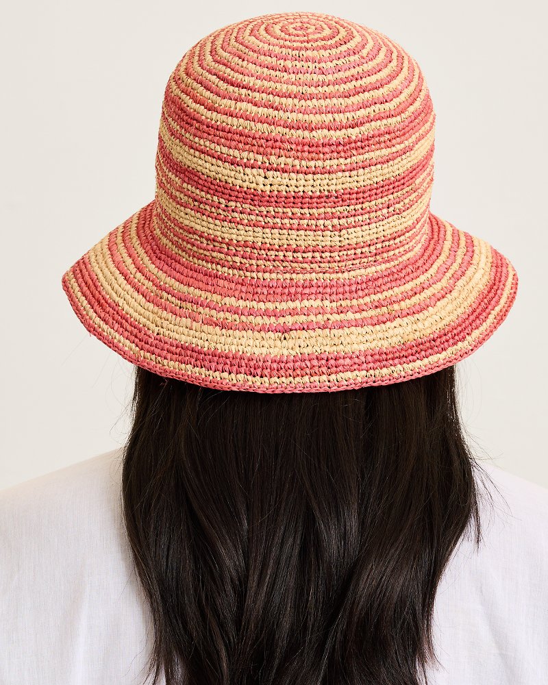 Raffia Stripe Bucket Hat - Melon