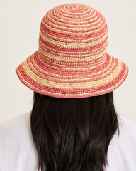 Raffia Stripe Bucket Hat - Melon