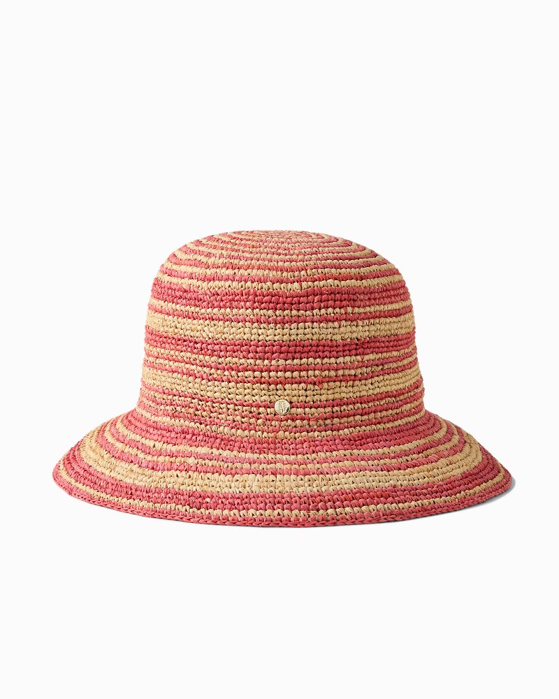 Raffia Stripe Bucket Hat - Melon