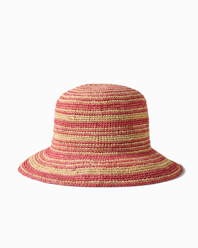 Raffia Stripe Bucket Hat - Melon