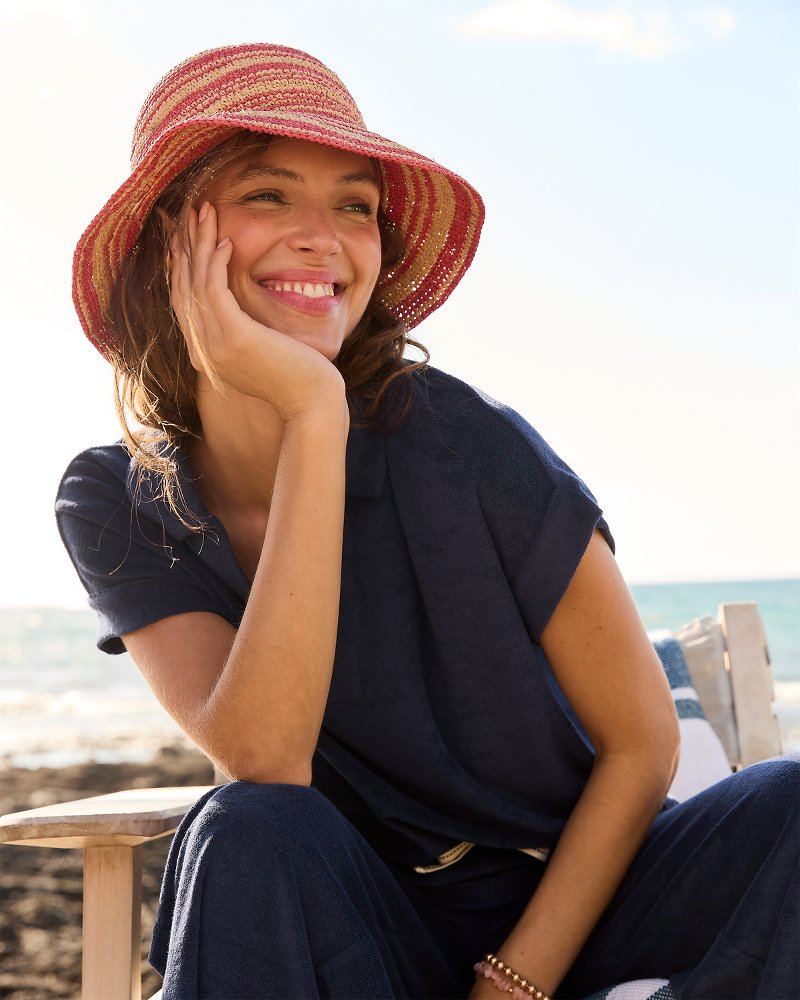 Raffia Stripe Bucket Hat - Melon