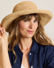 Maria Upturn Raffia Packable Hat - Natural