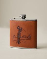 Embossed Leather Golf Flask - Brown