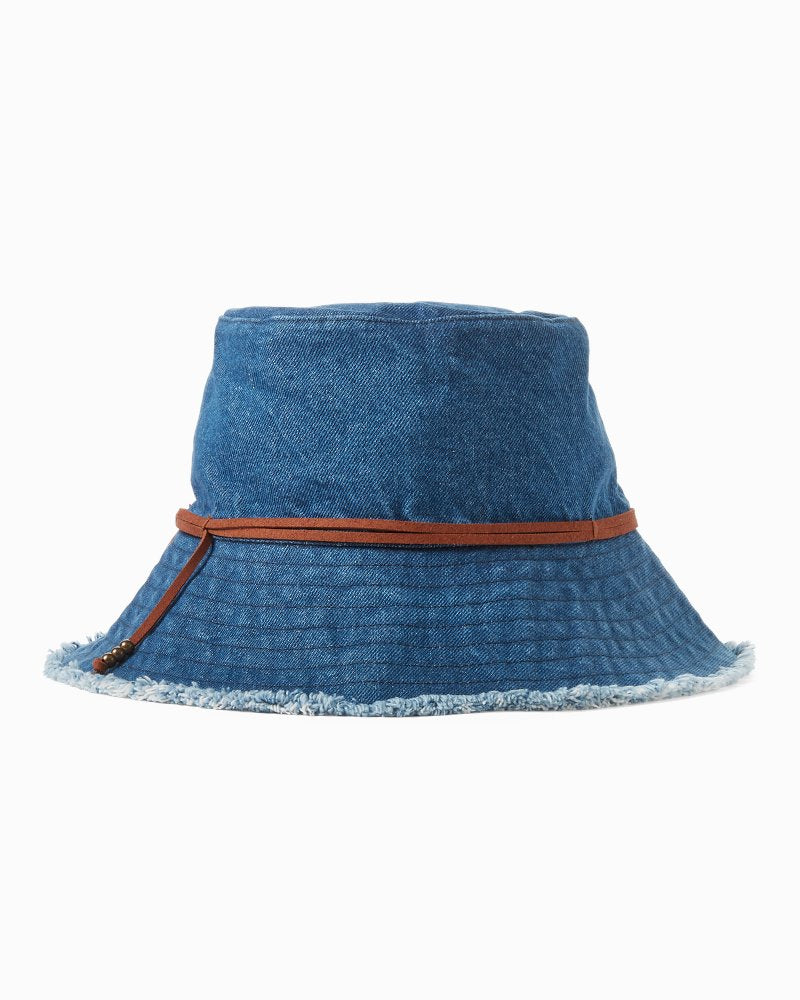 Fringed Packable Bucket Hat - Denim