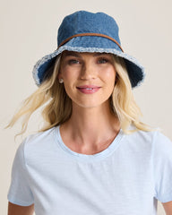 Fringed Packable Bucket Hat - Denim