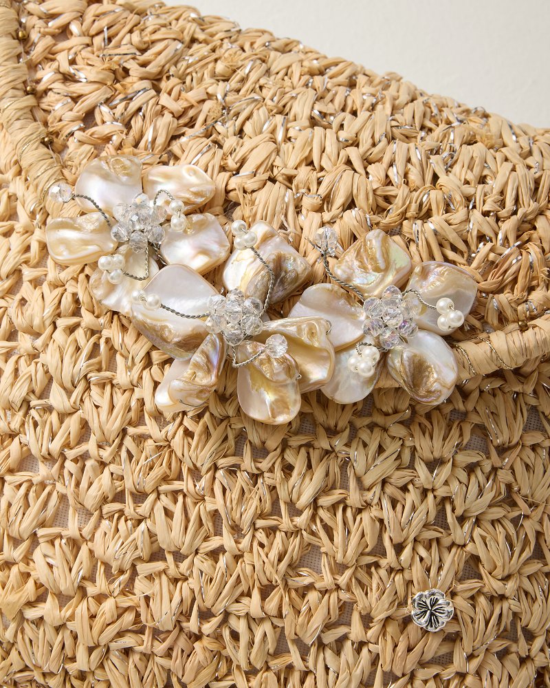 La Pax Lux Crochet Raffia Clutch - Natural/Silver