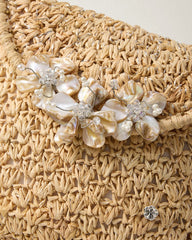 La Pax Lux Crochet Raffia Clutch - Natural/Silver