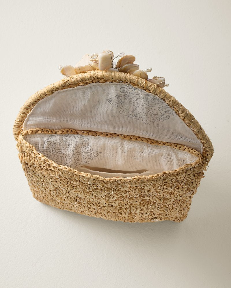 La Pax Lux Crochet Raffia Clutch - Natural/Silver