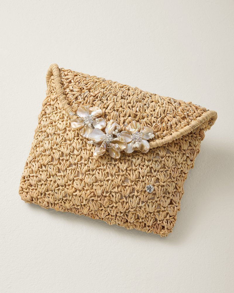 La Pax Lux Crochet Raffia Clutch - Natural/Silver