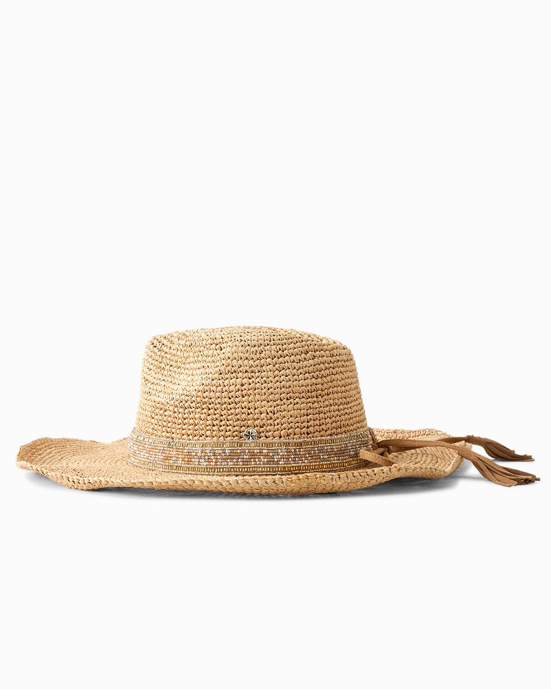 Lizzy Crochet Raffia Packable Cowboy Hat - Natural